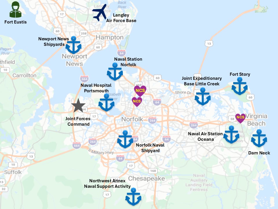 Map of Hampton Roads Military Installations